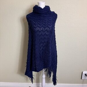 Zoe Madison Women's Sweater Blue Turtleneck Poncho One Size Knit